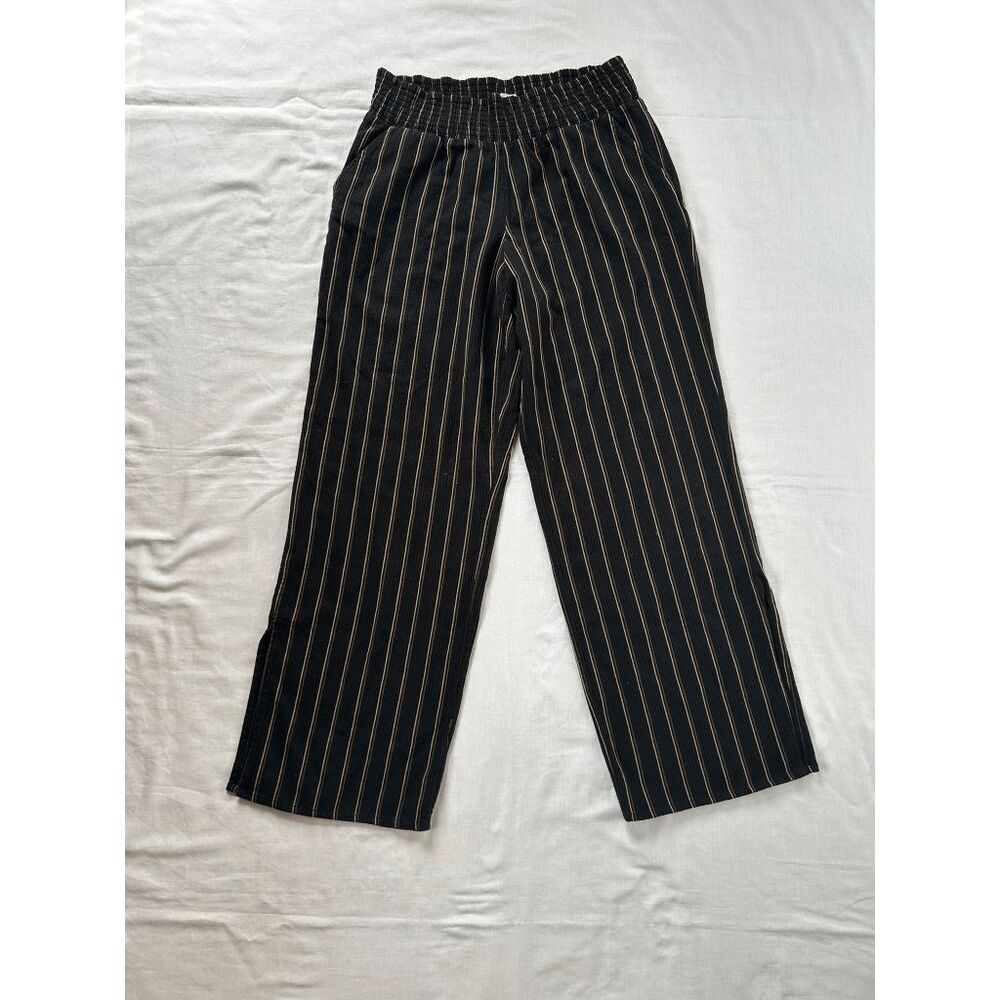 Maurices Wide Leg Black Striped Pants Size Large, Elastic Waist, Flowy, Loose